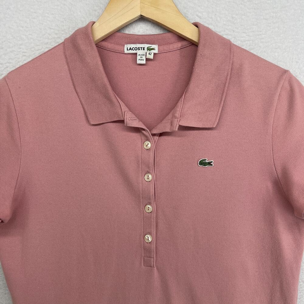 LACOSTE Shirt Womens 42 L Polo Golf Performance Pique Stretch Cotton Pink - Picture 4 of 12
